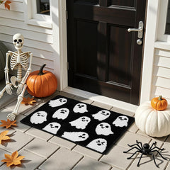 Halloween Bathroom Rug Spooky Black White Ghost Bath Mat for Halloween Bathroom Decor Non-Slip Washable Ghost Bath Rug for Front Doormat, Bedroom Rug Decor 20 X 31 Inch