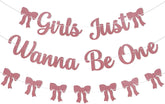 Girls Just Wanna Be One Banner - Girls First Birthday Decorations, Pink Bow 1st Birthday Banner for Kids 1st Bday Anniversary Party, Girl Just Wanna Be One Bday Party Supply Rose Gold Glitter