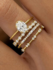 Elegant Stacking Rings Set Sparkling Zirconia Teardrops Rectangular Symbols Romance Prestige Everyday Wear Spring Festival New Year
