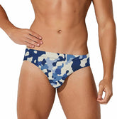 Blue Camouflage Men's Swimsuit Brief Beach Shorts Bikini Swimwear Sexy Swimming Trunks