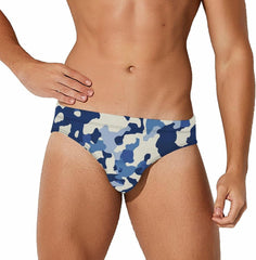 Blue Camouflage Men's Swimsuit Brief Beach Shorts Bikini Swimwear Sexy Swimming Trunks