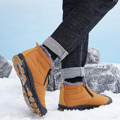 Snow Boots Mens Waterproof Winter Boots, Winter Shoes Men, Fur Lined Warm Slip Ankle Boots Zipper Closure Slip on Outdoor Boot Comfortable Walking Shoes