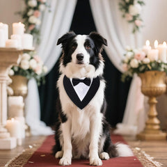 Dog Tuxedo Bandana Collar with Bow Tie Formal Wedding Adjustable Pet Tux Costume for Large X-Large Pets Birthday Clothing Outfit Gifts (Black, X-Large)