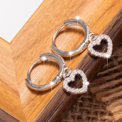 Golden Plated Copper Hoop Earrings - Heart Drop Pendant Earrings For Women