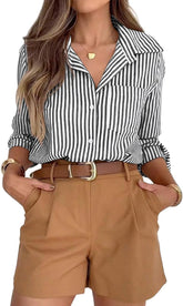 siliteelon Striped Button Down Shirts for Women Dress Shirts Long Sleeve Casual Collared Office Work Shirt with Pocket
