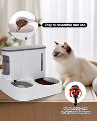 Automatic Cat Feeder,Gravity Auto Timed Pet Dry Food Self Feeding Container Dishes Bowl and Water Dispenser Fountain for Dog Puppy Kitten Kit Set Integrated 2 in 1 Continuous Tray(Grey)