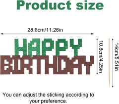 Happy Birthday Cake Topper, Green and Brown Cake Topper Cartoon Video Game Theme Decorations Easy to Use Party Supplies for Boy Girl Birthday Baby Shower