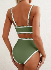 Herseas Women's Bikini Sets Floral Print Whip Stitch 2 Piece Swimsuits High Waisted Scoop Bathing Suits