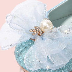 Shoes Girls Children's Leather Shoes Female Spring and Autumn Shoes Glitter Blue Flat Girls Size Shoes