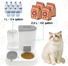 Fhiny Gravity Cat Feeder & Water Dispenser, 2 in 1 Automatic Puppy Waterer Removable Stainless Steel Food Bowls Set Self Feeding Pet Food Storage for Cat Kitten Puppy Easy Clean (White)