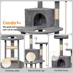 49inch Cat Tree Tower with Condo for Indoor,Scratching Post and Hanging Toys,Multi-Level,Small Space,for Small and Medium Cats (Grey, 24inch)