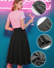 3 Pack Plus Size Skirts for Women, Knee Length Midi Casual Flowy Flared A Line Summer Work Church Skirts with Pocket