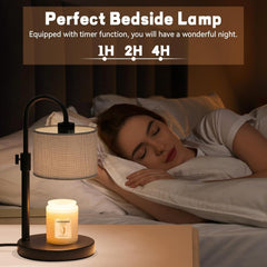 Candle Warmer Lamp with Timer, Dimmable Candle Wax Warmer Candle Lamp with 2 Bulbs, House Warming Gifts Brithday Gifts for Women Bedroom Home Decor (Linen-Upgraded)