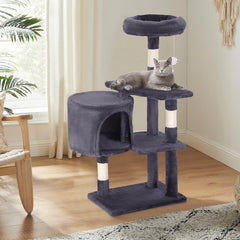 Cat Tree Tower for Indoor Cats, 37in Cat Furniture Activity Center, Kitty Play House with Sisal Scratching Post, Large Condo,Plush Toy for Kitten,Dark Gray