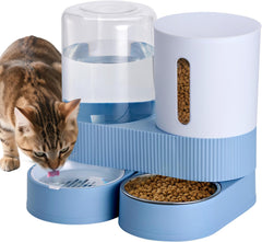 2 Pack Automatic Cat Feeder Stainless Steel Water Dispenser Gravity Food Feeder and Waterer Set with Pet Food Bowl for Small Medium Kitten Puppy Pets Large Capacity(Grey)