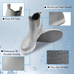 Riverruns Men's Deck Boots 6-Inch Rain Boots Anti-Slip Waterproof Rubber Fishing Garden Ankle Work Booties Shoes