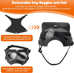 Dog Goggles,UV Protection Dog Sunglasses for Medium Breed,Dogs Eye Protection with Adjustable Strap and Detachable PU Leather Hat (Colorful Glass)