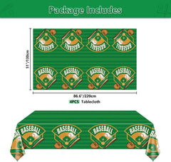 4-Pack Baseball Tablecloths, Baseball Party Supplies Baseball Birthday Decorations Disposable Plastic Tablecloth Baseball Field Tablecover for Baseball Theme Party Baseball Game Day, 51 x 86in