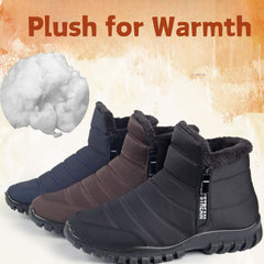 OrthoFit Winter Ankle Boots Mens Waterproof Snow Boots Fur Lined Warm Ankle Boots Zipper Closure Slip on Comfortable Walking Shoes