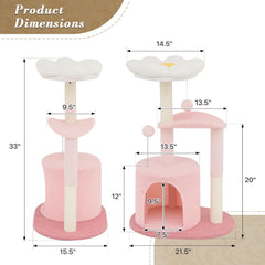 Athena Collection Cat Tree, 33" Cat Tower with Cat Scratcher Fluffy Flower and Hideaway Condo for Scratching and Play, Easy Assembly and Fun Entertainment for Your Feline Friend, Pink