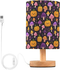Cute Pumpkin Mushrooms Bedside Table Lamp Small Desk Lamps Linen Fabric Shade Decorative Nightstand Lamp LED with USB Port Wood Base for Bedroom Living Room
