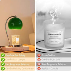 Candle Lamp Warmer, Wide Base Scented Candle Warmer with Timer and Dimmer, Modern Candle Melting Lattern, Home Decor Table Lamp (Green)