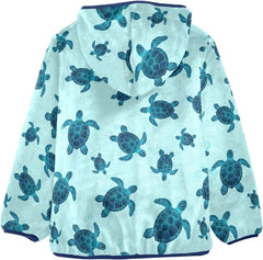 CHIFIGNO Blue Teal Sea Turtles Boy Fleece Zip up Jacket Light Soft Fleece Outerwear Jackets 3T