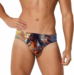 Indians Horse Men's Swimsuit Brief Beach Shorts Bikini Swimwear Sexy Swimming Trunks