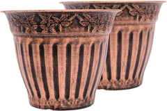 Doric Order Inspired Set of 2 Fancy Plastic Planters 10X8 in Nursery Flowerpot for Indoor Outdoor Garden Patio Office Home Decor Long Lasting Lightweight (Copper-DO)