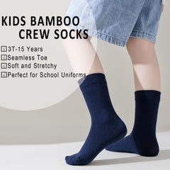 EPEIUS Kids Crew Socks,Seamless School Socks for Girls Boys Soft Breathable Viscose Crew White Navy Black 3/6 Pack