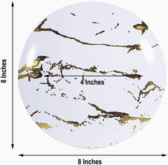 Balsa Circle 10 pcs 8-Inch White Gold Marble Round Plastic Salad Plates Disposable Wedding Reception Party Events Tableware Supplies