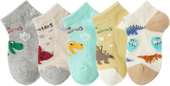 CHUNG Boys Cotton Ankle Socks 5/10 Pack Low Cut Dinosaur Mesh 2-9Y Light Weight Back School Running Sports Casual