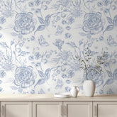 Blue Peel and Stick Wallpaper Floral Wall Paper Boho Embroidered Contact Paper Bedroom Bathroom Wallpaper Navy Blue and White Removable Self-Adhesive Kitchen Wall Decor Vinyl Roll 17.3" x 78"