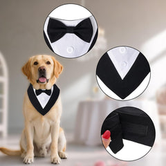 Dog Tuxedo Bandana Collar with Bow Tie Formal Wedding Adjustable Pet Tux Costume for Large X-Large Pets Birthday Clothing Outfit Gifts (Black, X-Large)