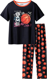 CYCHELRY Little Big Boys Summer Orange Gamer Pajamas Short Sleeve and Pants Cute Nighty PJS 2PCS Sleepwear Set Size 6-16