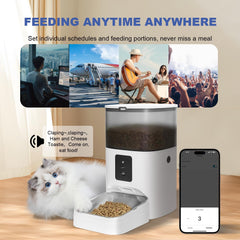 Automatic Cat Feeder, 4L Cat Food Dispenser with 10s Voice Recorder, Pet Feeder up to 8 Meals per Day, Timed Dog Feeder with Dry Food Sealed Ring (White, 4L-Basic)