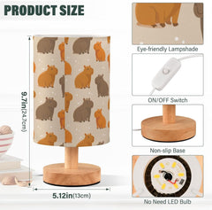 Cute Brown Capybara Bedside Table Lamp Small Desk Lamps Linen Fabric Shade Decorative Nightstand Lamp LED with USB Port Wood Base for Bedroom Living Room