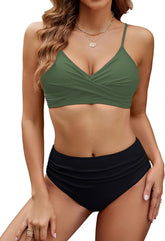 Edelqual Women's High Waisted Bikini Sets Two Piece Swimsuit Tummy Control Bathing Suit V Neck Swimwear 2025 Swim Suit