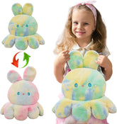 Octopus Rabbit Reversible Stuffed Animal Plushie - Kids Cute and Soft Plush Pillow Toy - Toddlers & Children’s Ideal Gift - Cozy Embraceable Companion (Green-Pink,13 inch)