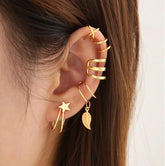 Adjustable Ear Clip Set without Perforation Cartilage Ear Clip Star Moon Chain Earrings Suitable