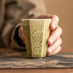 70Ml/2.5oz Yaozhou Kiln Hexagonal Master Cup, Chinese-style relief tea tasting cup - cup and saucer