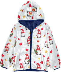 Cute Christmas Gnomes Stars Boys Zip up Jacket Fleece Outerwear Jackets for Fall Winter 3T