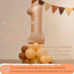 Digital Column Kit Birthday Party Decoration 32" Large Caramel Foil Number Balloons 0-9 For Boys Girls Baby Shower Photo Shots Women Men Party Anniversary Supplies (Digital Balloon Kit 3)