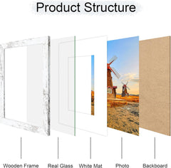 5x7 Picture Frame Set of 4, 5 x 7 Wood Photo Frames with Mat for 4x6, Wooden Frame with Real Glass Cover for Wall and Tabletop Display,Gold