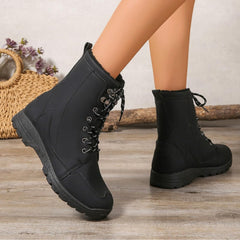Womens Winter Snow Boots Women's High Top Plus Velvet Warm Lace Up Platform Lug Sole Booties Fashion Outdoor Casual Non-Slip Mid Calf Boots Comfortable Pull On Booties Walking Shoes