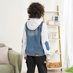 Boys Jean Jacket Kids Hooded Denim Jackets Zipper Outerwear Coat for 2-10 Years