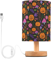 Cute Pumpkins Mushrooms Bedside Table Lamp Small Desk Lamps Linen Fabric Shade Decorative Nightstand Lamp LED with USB Port Wood Base for Bedroom Living Room