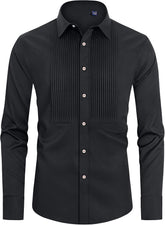 J.VER Men's Tuxedo Shirt Formal Dress Shirt Pleated Long Sleeve Button Down Shirts for Prom Party Wedding