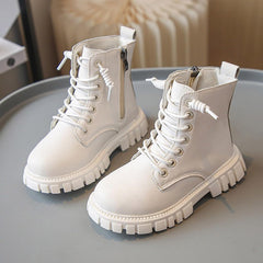 IWIHMIV Ankle Boots for Girls Boots Kids Boys Winter Boots Boys Girls Ankle Boots Kids Lace Up Shoes With Side Zipper for Toddler