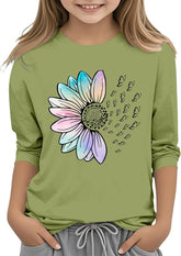 Girls Tennis Tops Casual Solid Color Round Neck Seven Cuff T Shirt Top 3 13 Years Girls Tennis Tops